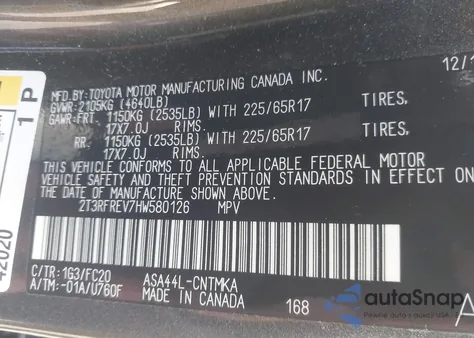 2017 Toyota Rav4 Xle from USA, damaged, VIN 2T3RFREV7HW580126